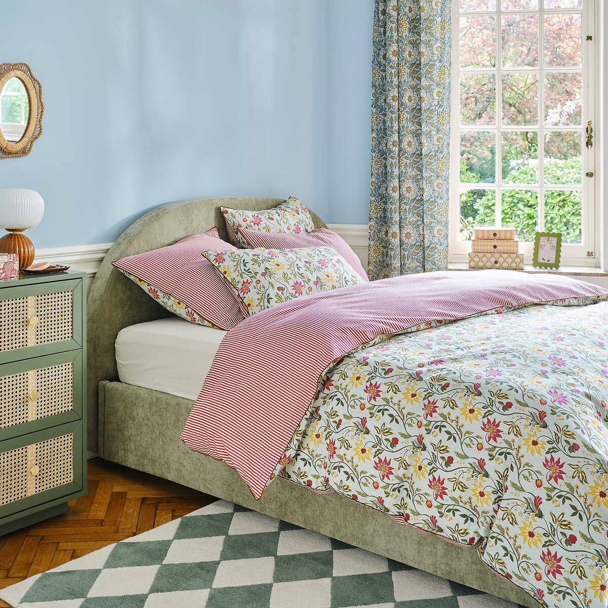Taie d'oreiller en coton lavé, imprimé floral, HARNEY imprimé fleurs, LA REDOUTE INTERIEURS
