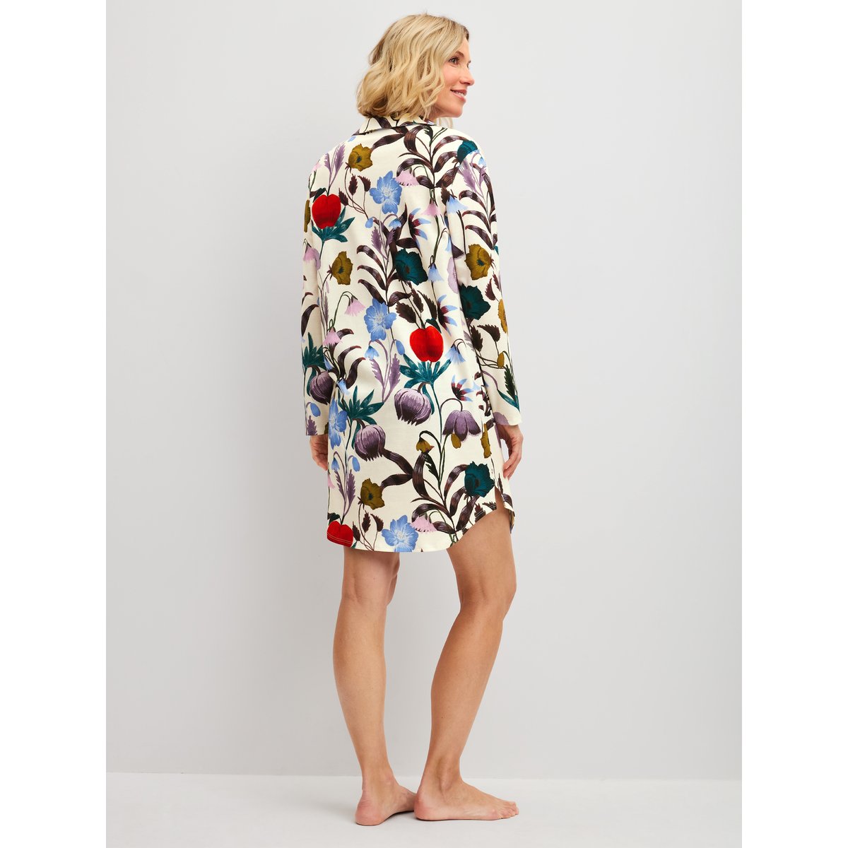 Chemise de nuit manches longues, longueur 95 cm manches longues Coton ALPINE M&M crème de charme, CALIDA
