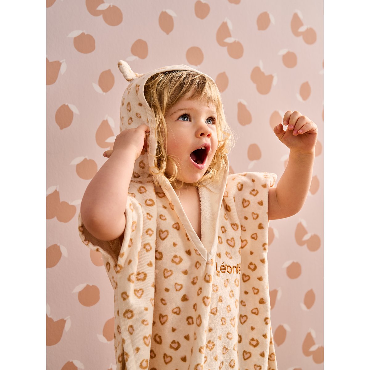 Poncho de bain Animaux, avec coton recyclé blanc imprimé, VERTBAUDET