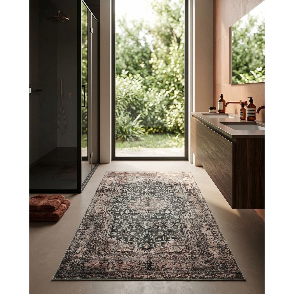 Tapis de bain WECONhome Ralph, design vintage oriental, dos TPE antidérapant, lavable 30 °C, OEKO-TEX® certifié (55 x 65 cm, beige gris) , Ralph beige gris, WECON HOME