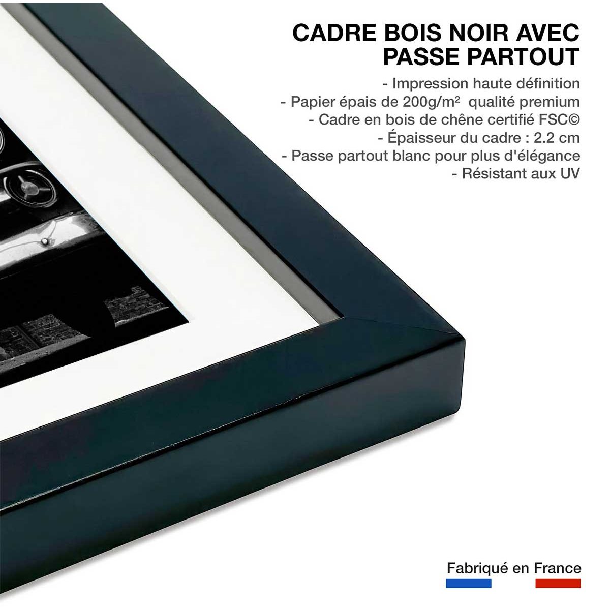 Affiche Photo ancienne New York - Vue sur cour affiche + cadre en bois - noir, HEXOA