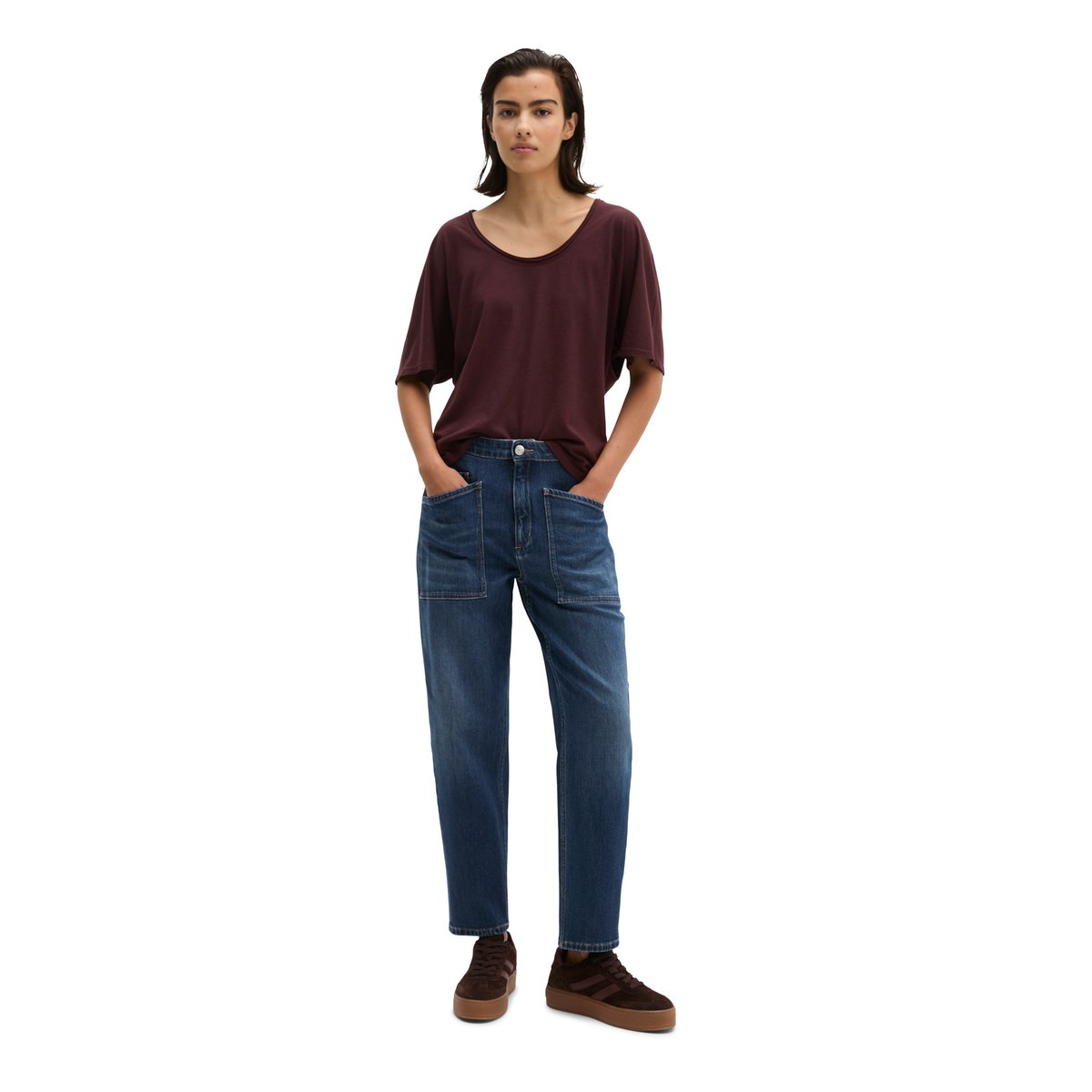 T-shirt regular en jersey slub fin rouge, MARC O'POLO
