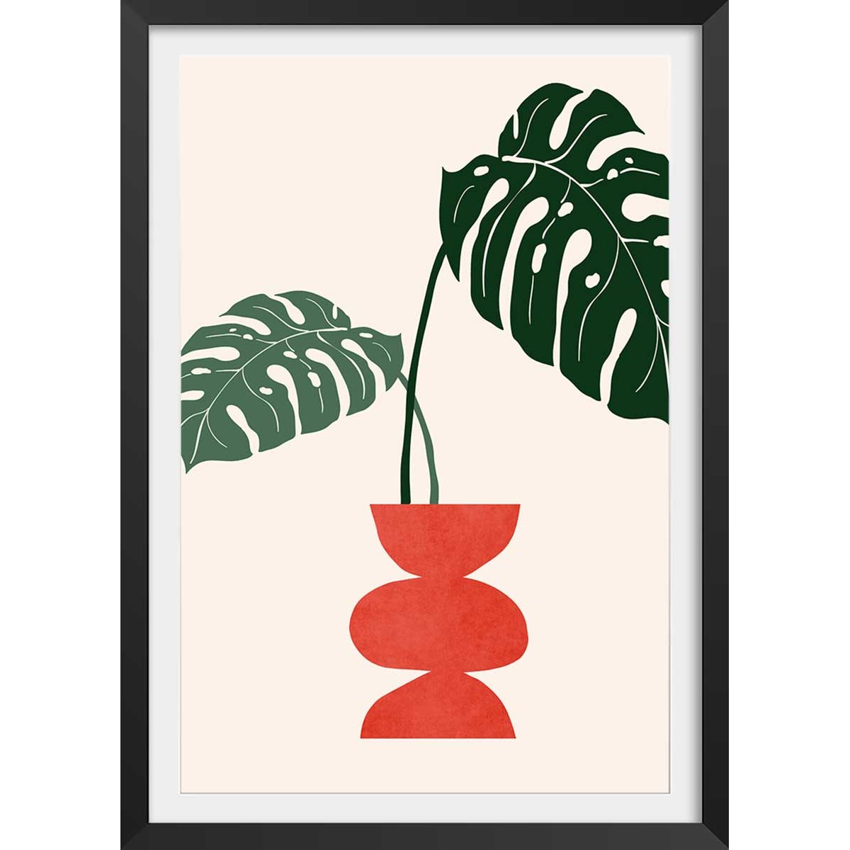 Affiche fleurs Deco vase monstera affiche + cadre en bois - noir, HEXOA