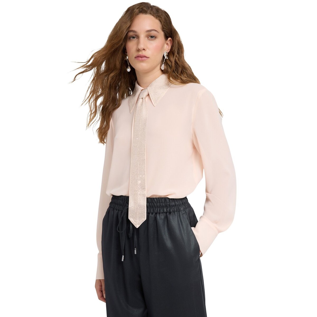 Chemise avec col et cravate en strass rose, MOTIVI