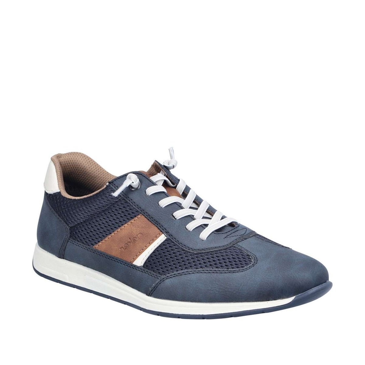 Baskets running bleu marine à talon plat avec des lacets élastiqués bleu foncé, RIEKER