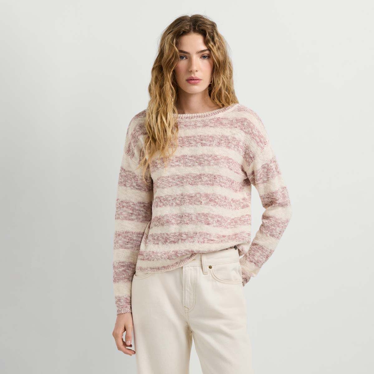 Pull En Crochet À Rayures rose poudre rose, PEPE JEANS