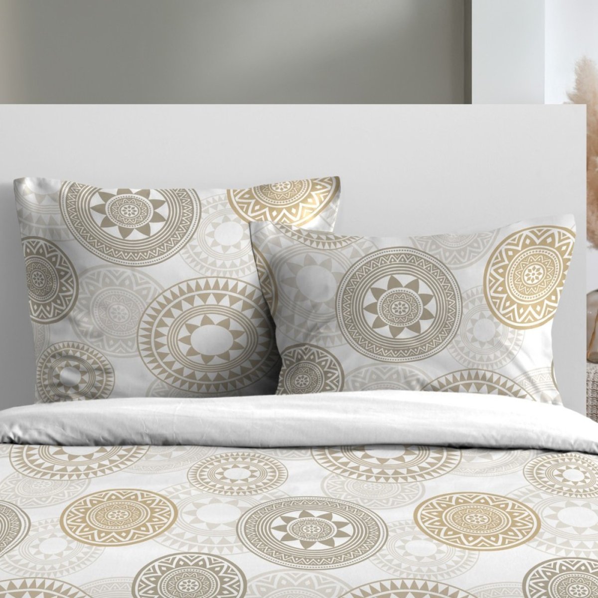Housse de couette 240x220 MEKONG + 2 taies 100% microfibre beige, DECORATIE