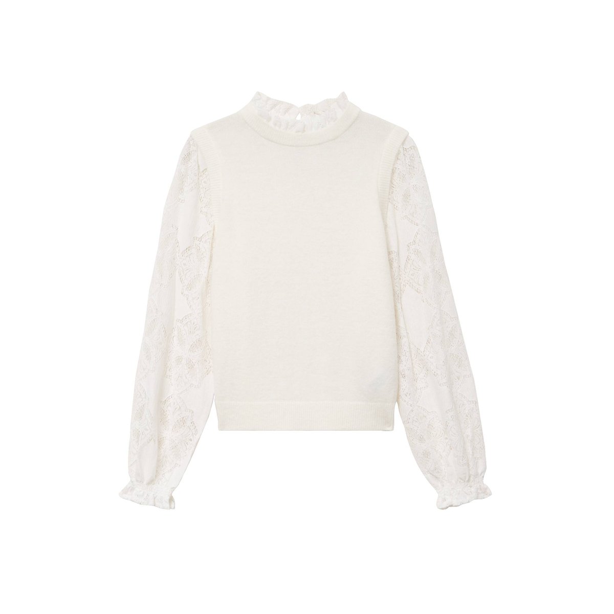 Pull droit col montant manches longues ecru, BONOBO