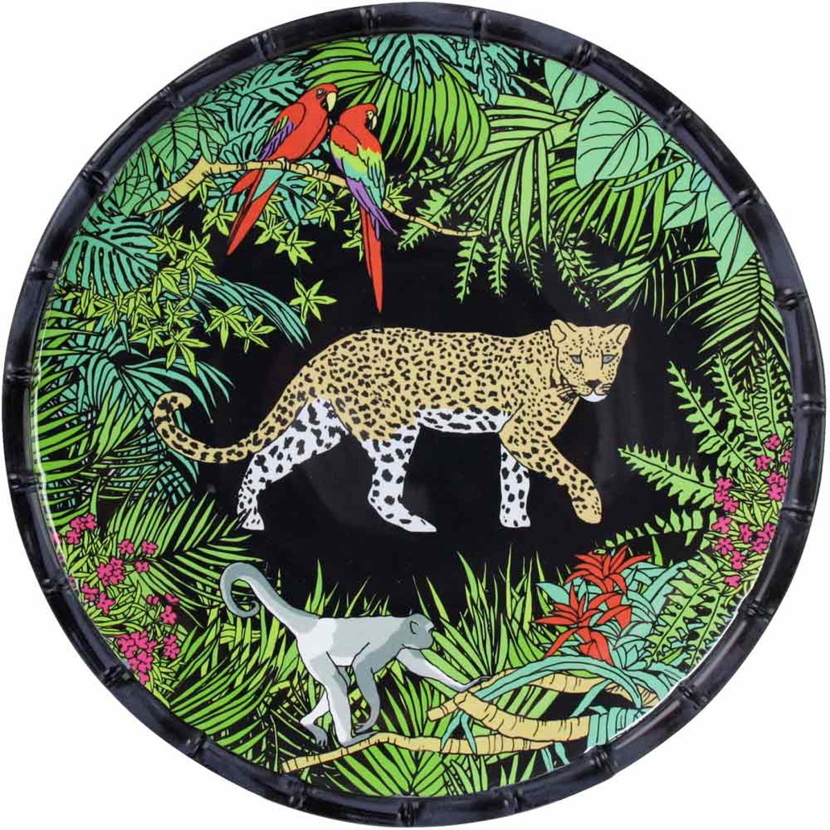 Grande assiette plate mélamine Jungle 28 cm vert, noir, LES JARDINS DE LA COMTESSE