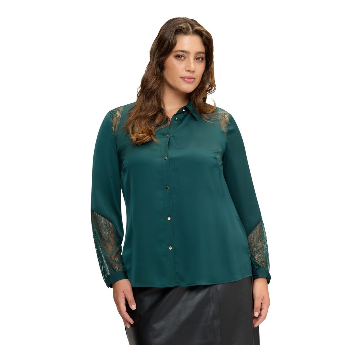 Chemisier avec inserts en dentelle vert, FIORELLA RUBINO