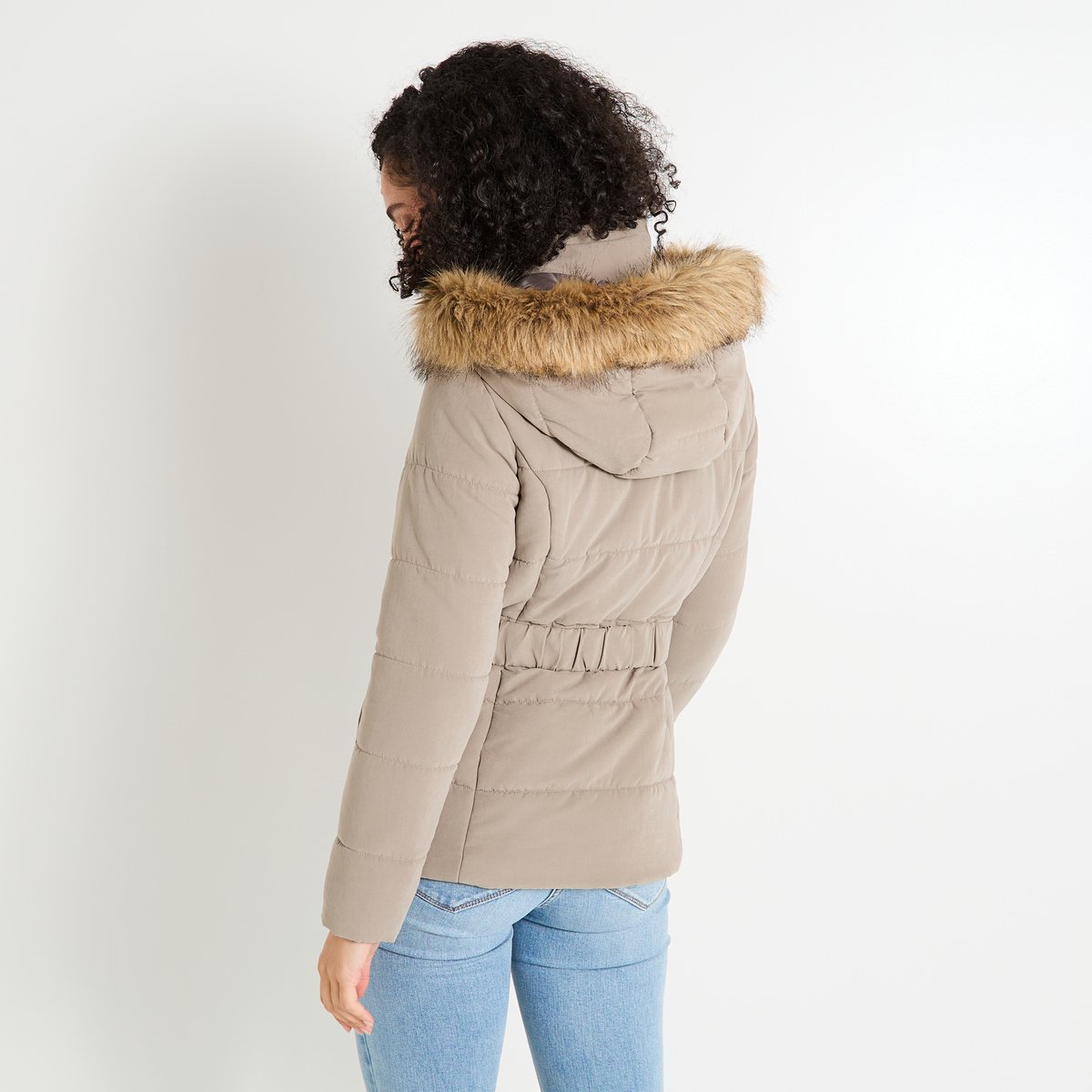 Doudoune courte ceinturée beige greige, GRAIN DE MALICE