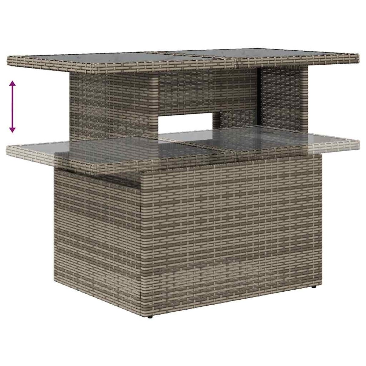 Table basse de jardin relevable avec plateau en verre gris, HOME MAISON