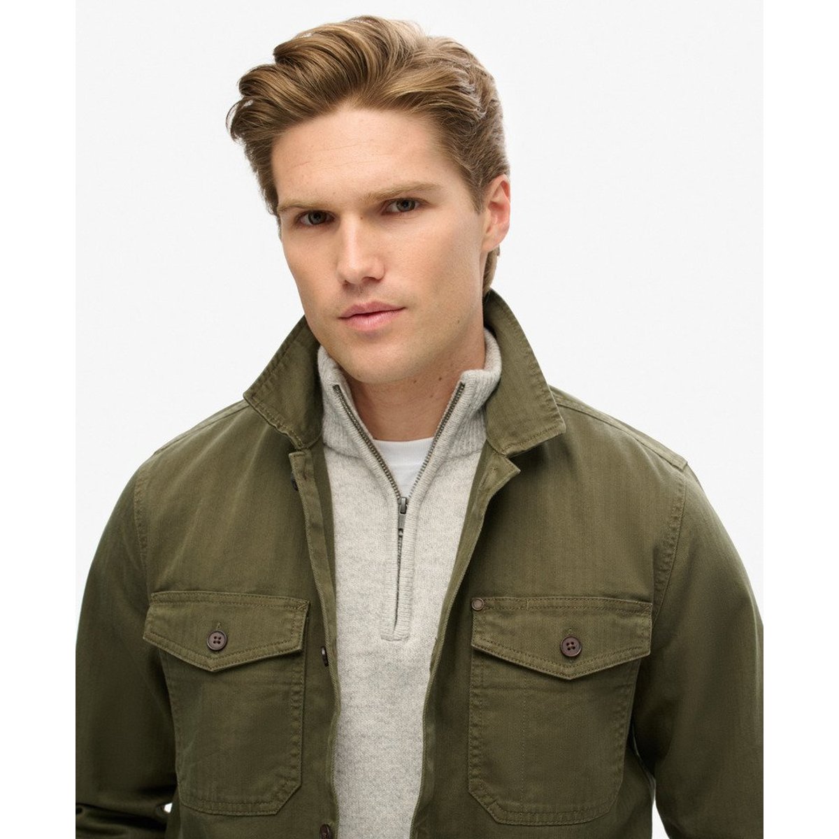 Surchemise à chevrons Merchant Store vert olive kaki, SUPERDRY