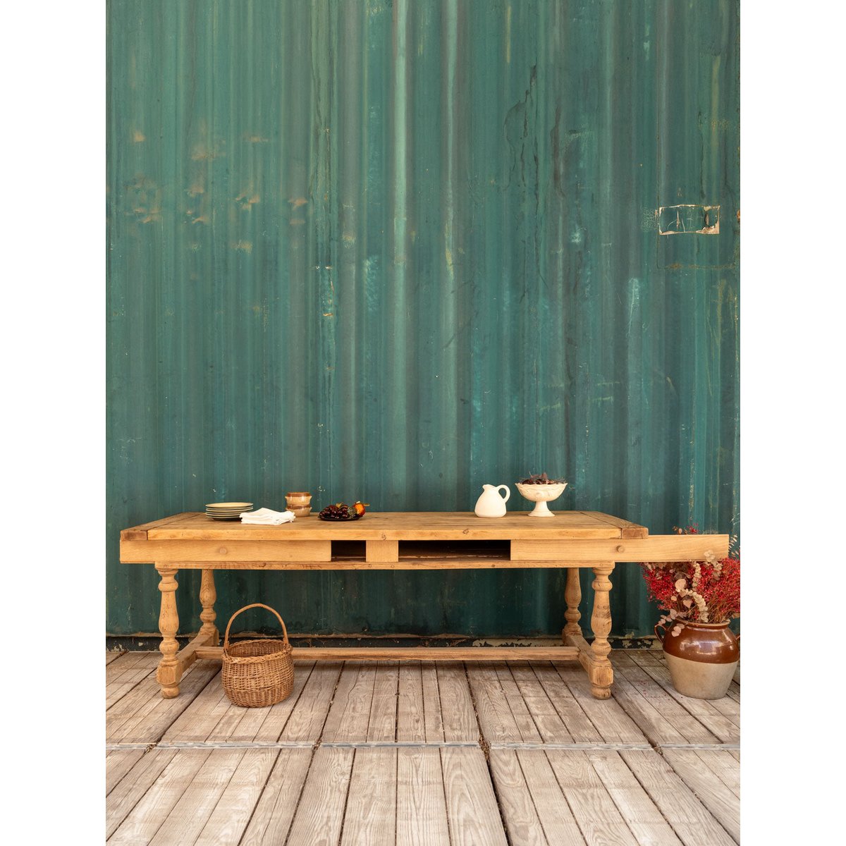 Grande table à manger en bois Romy N°1462 - Bon état bois clair, DEBONGOUT