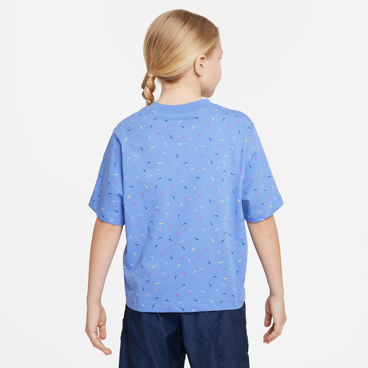 Logo Print Cotton T-Shirt with Short Sleeves blue, NIKE