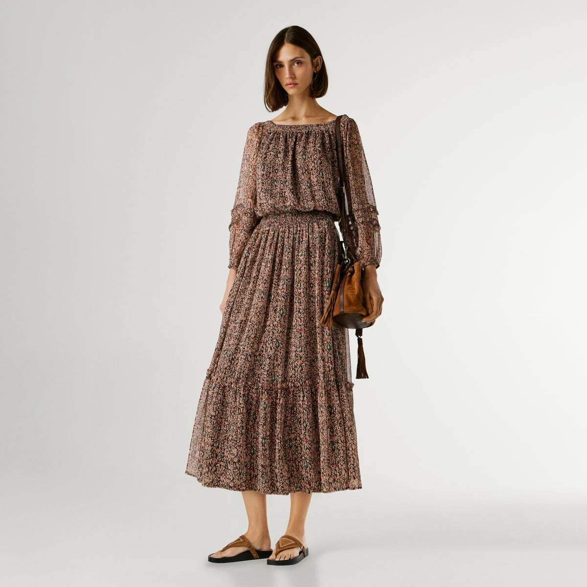 Robe Longue À Imprimé Fantasie brun terre, PEPE JEANS