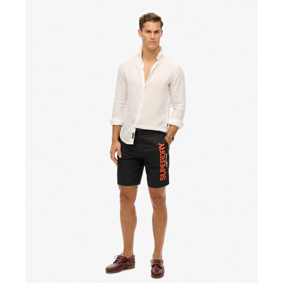 Short de surf recyclé Sportswear noir, SUPERDRY