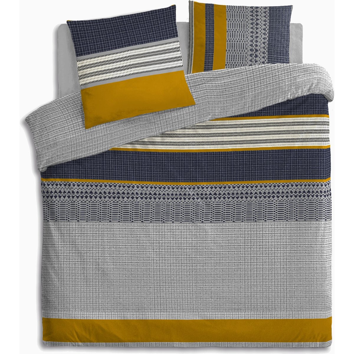 Parure housse de couette en coton imprimée, Elka gris, ATELIER DU COTON