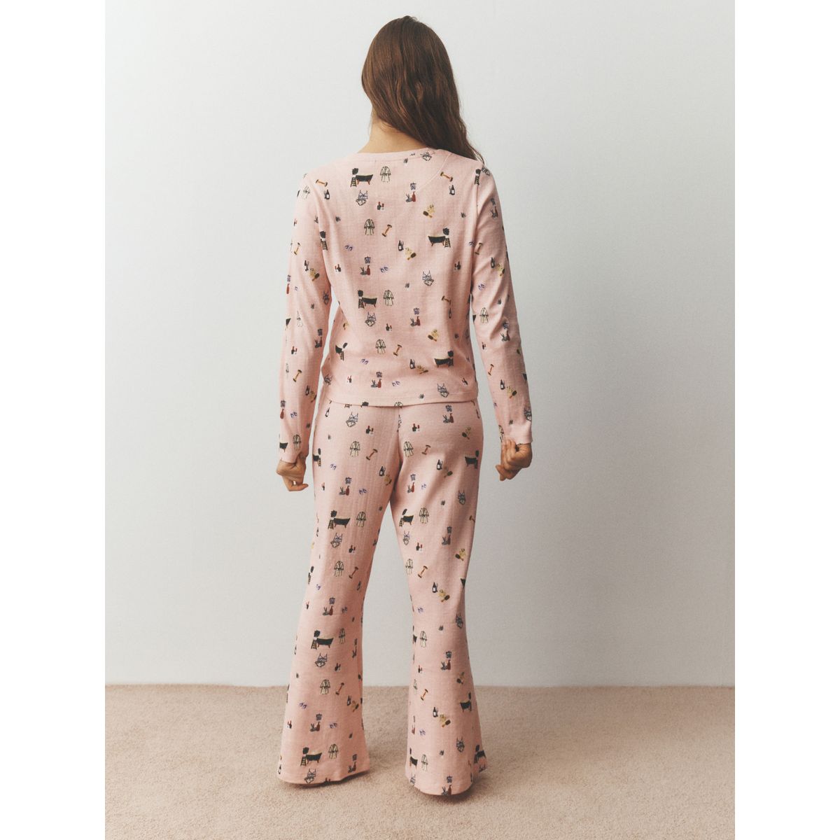Pyjama en pointelle à manches longues imprimé rose, NEXT