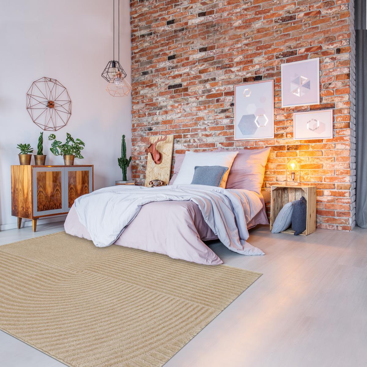 Tapis salon et chambre tissé motif géométrique CEROTI beige, UN AMOUR DE TAPIS