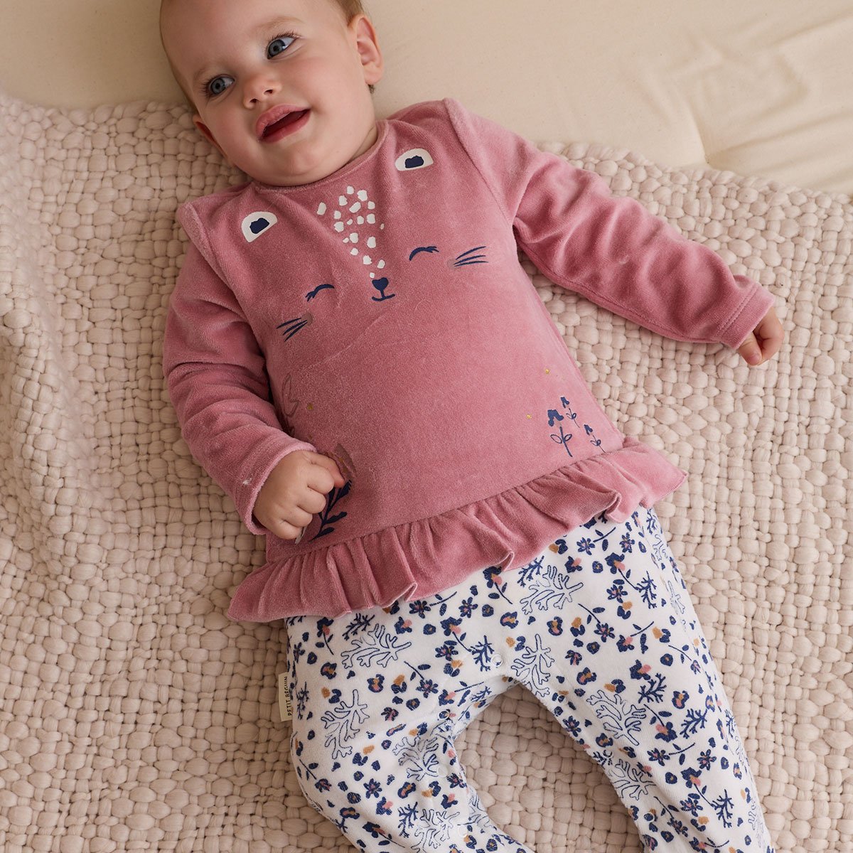 Pyjama bébé en velours Céleste rose, PETIT BEGUIN