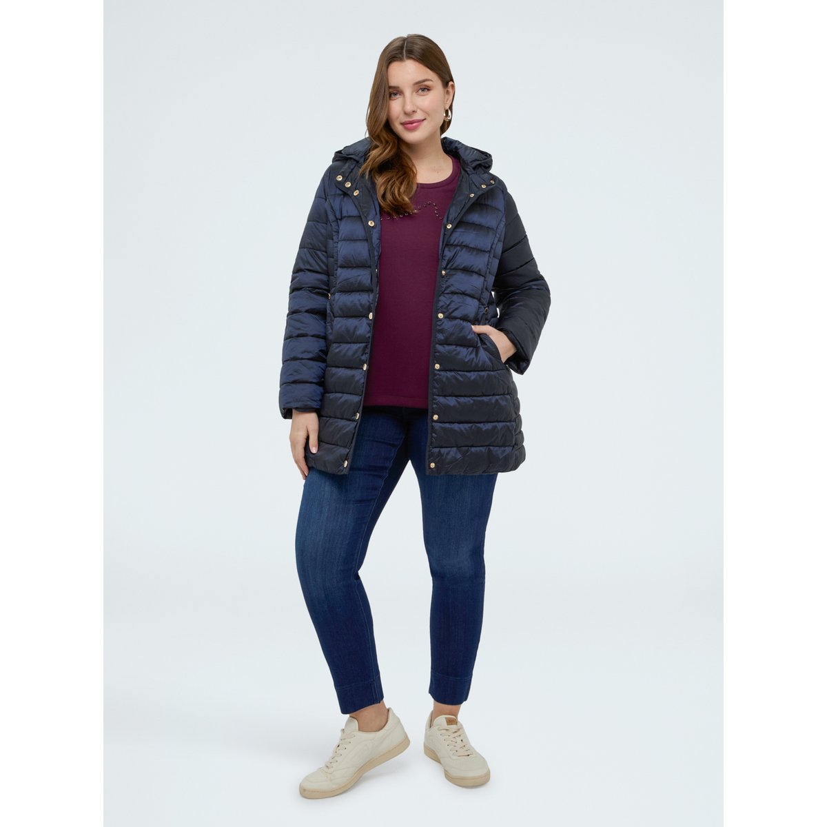 Veste matelassée rembourrée avec capuche amovible bleu, FIORELLA RUBINO