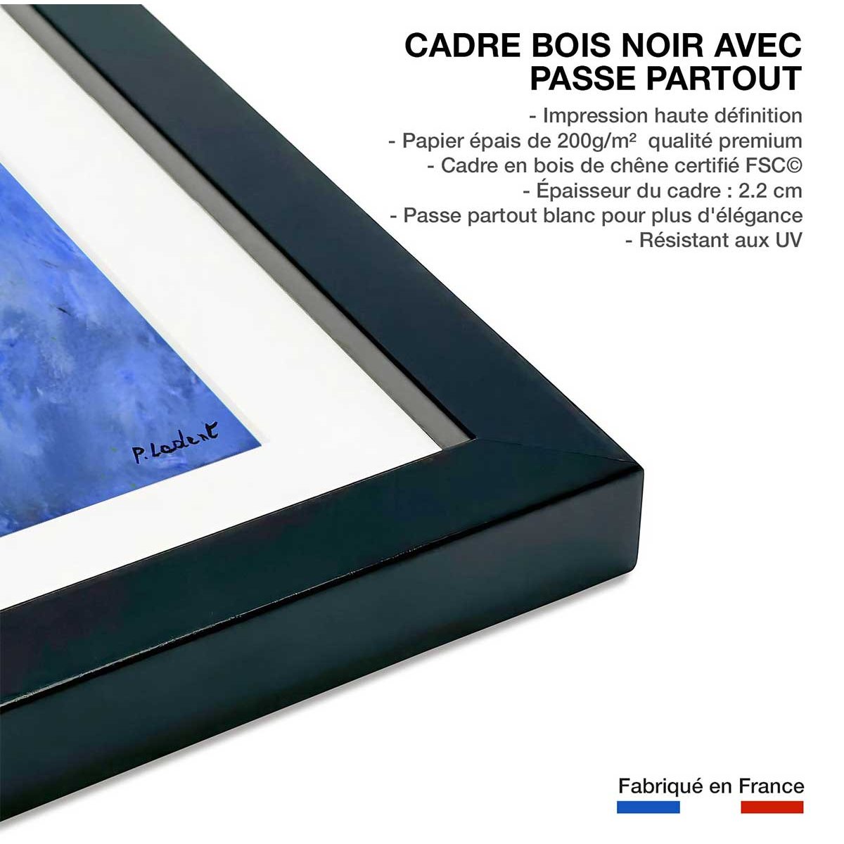 Affiche bouquet composé affiche + cadre en bois - noir, HEXOA