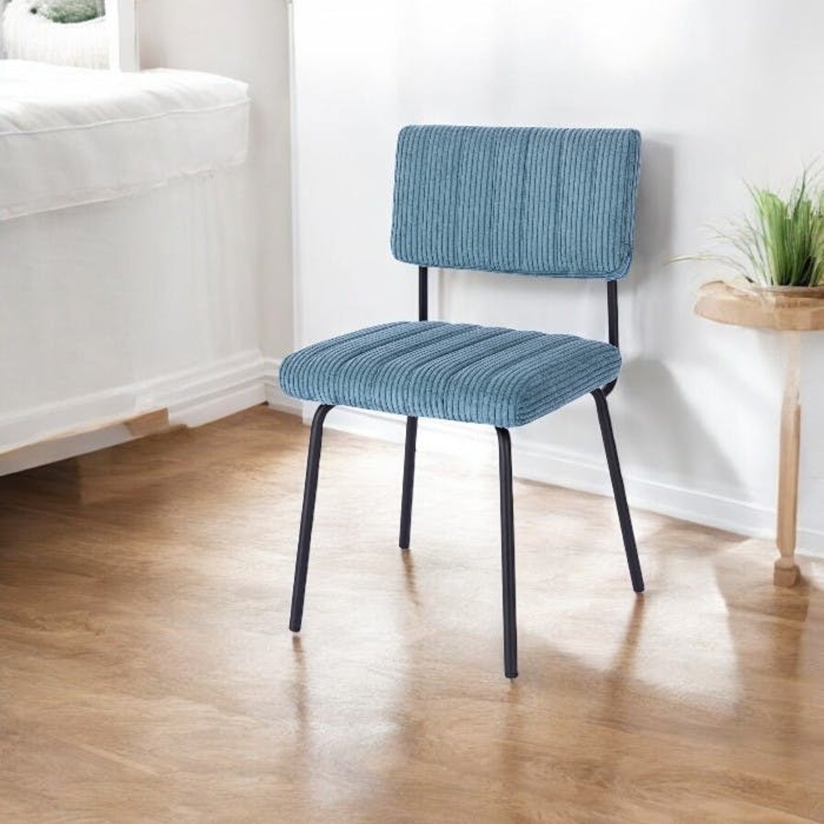 Chaise en velours grosses côtes (lot de 2) IENA bleu pétrole, PIER IMPORT
