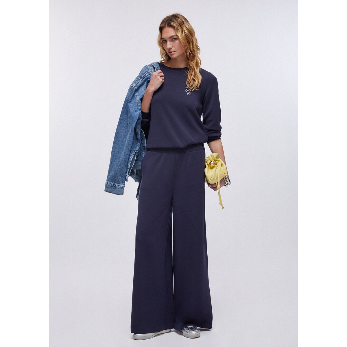 Pantalon évasé en néoprène bleu foncé, LIU JO