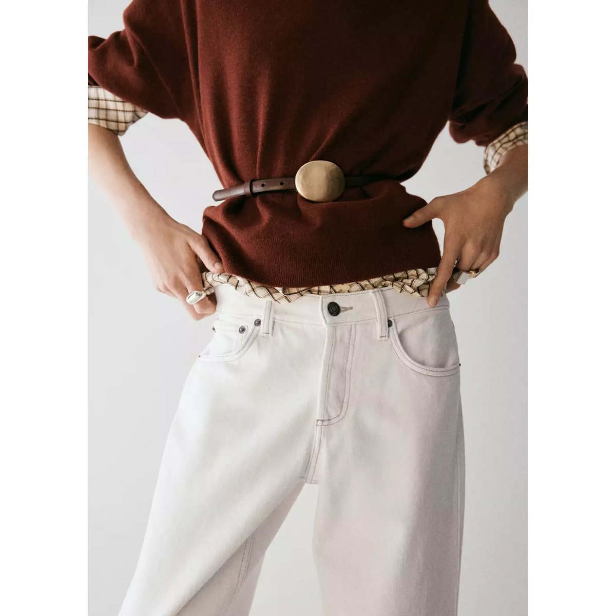 Jean droit taille basse blanc cassé, MANGO