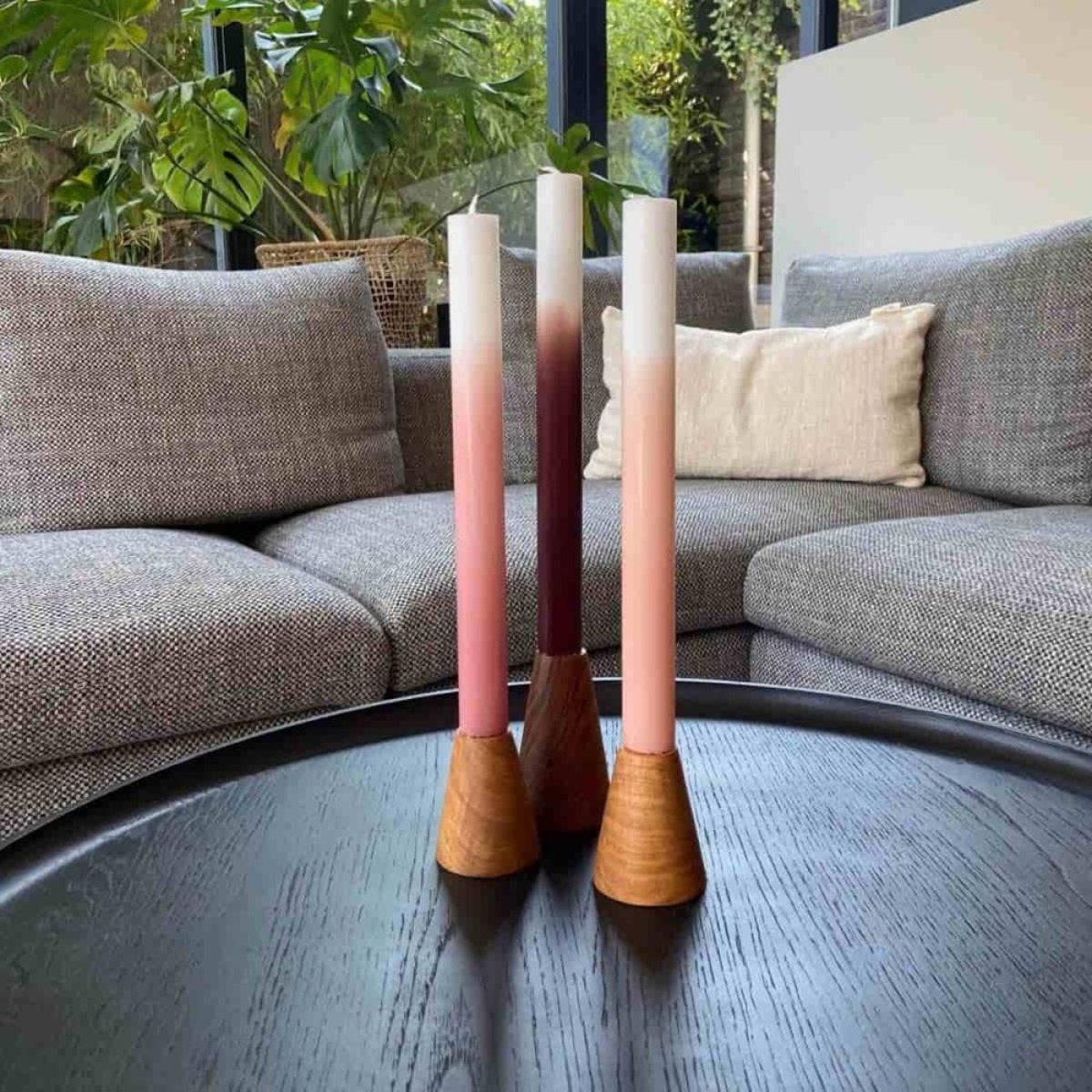 Set de 3 bougies dégradées 30cm rose, ORIGINALHOME