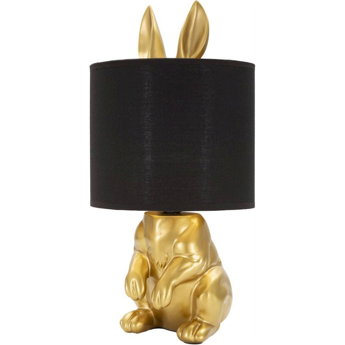 Lampe à poser lapin abat-jour tissu GLAM doré et noir, RECOLLECTION