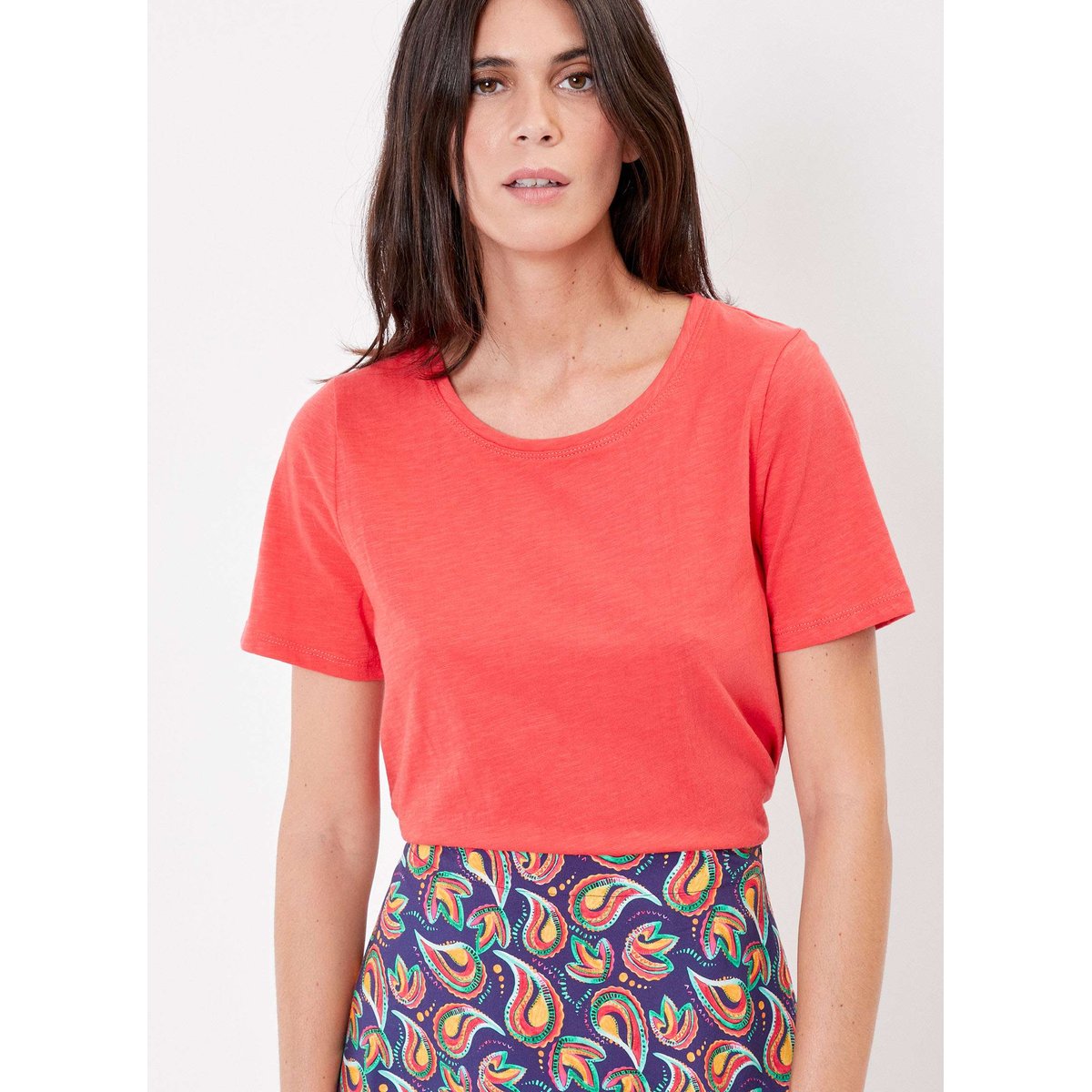 T-shirt coton flammé bio imprimé SOLIANE rouge fraise, LA FIANCÉE