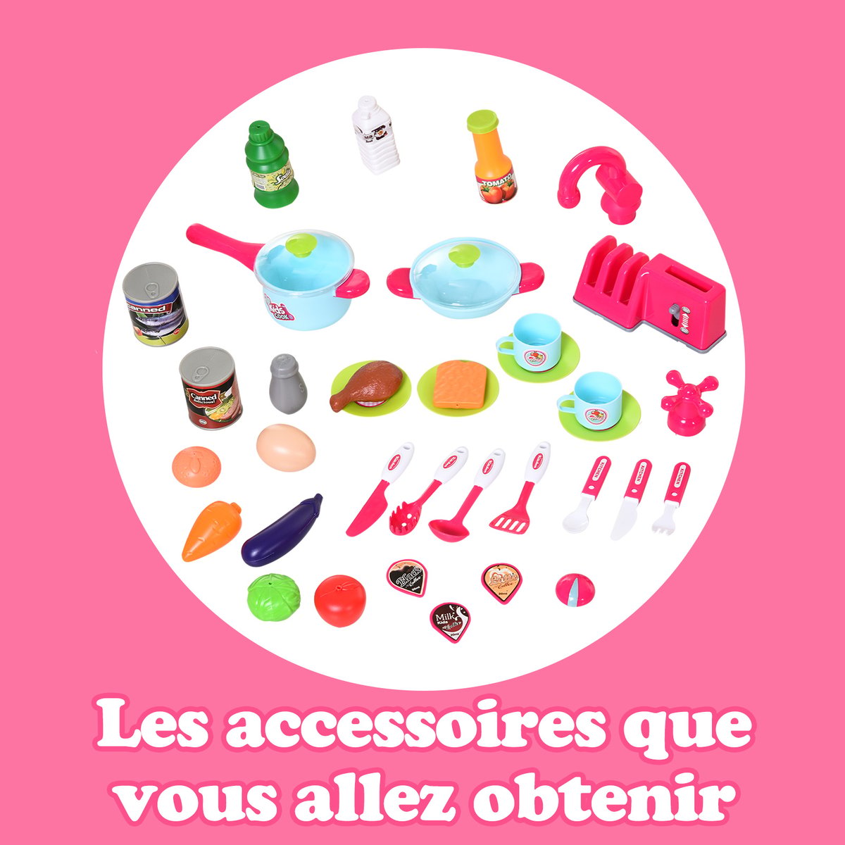 Ensemble de cuisine pour enfants Plastique rose, HOMCOM
