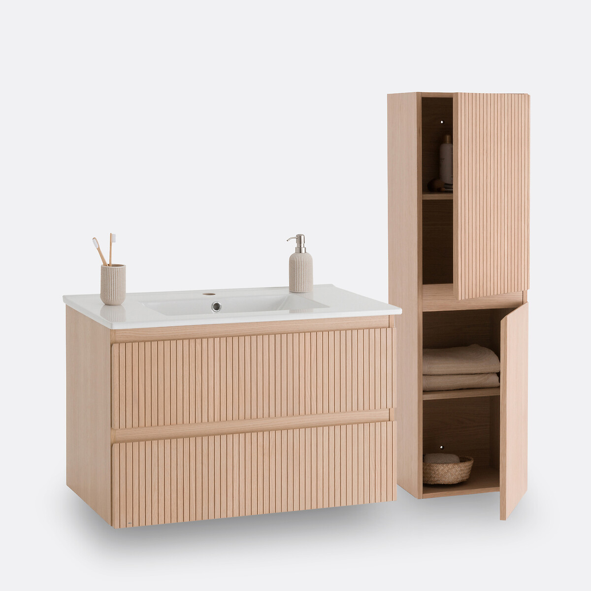 Colonne de salle de bain murale, Nilia plaqué chêne naturel, LA REDOUTE INTERIEURS
