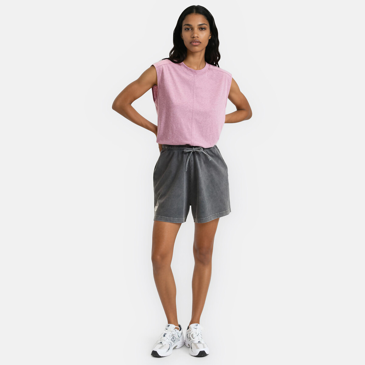 Camiseta con cuello redondo, sin mangas rosa jaspeado, LA REDOUTE COLLECTIONS