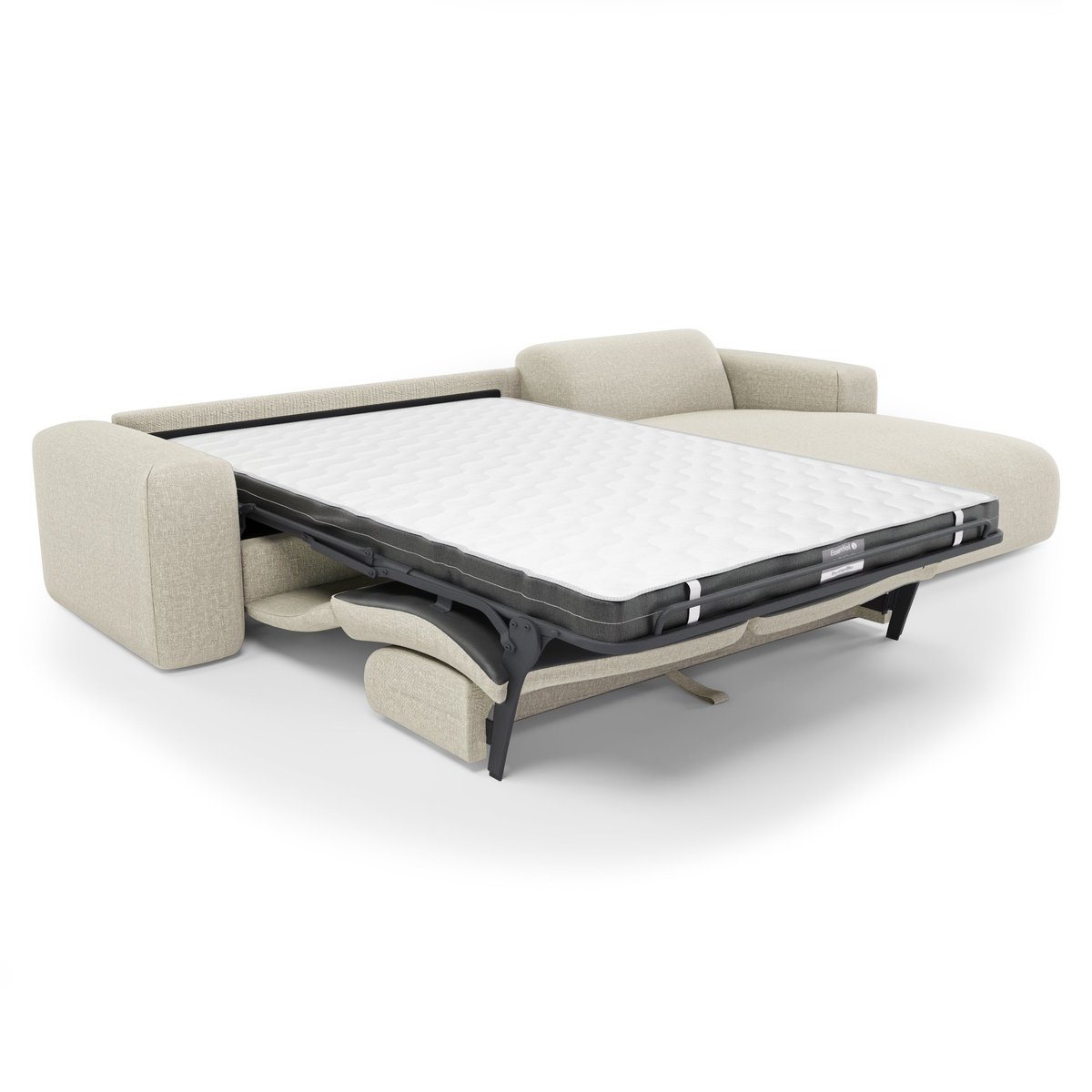 Canapé angle droit convertible express 5 places en tissu tramé MYRA beige, SIA HOME