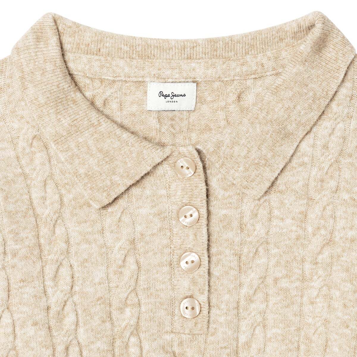 Pull Torsadé À Col Polo beige clair, PEPE JEANS