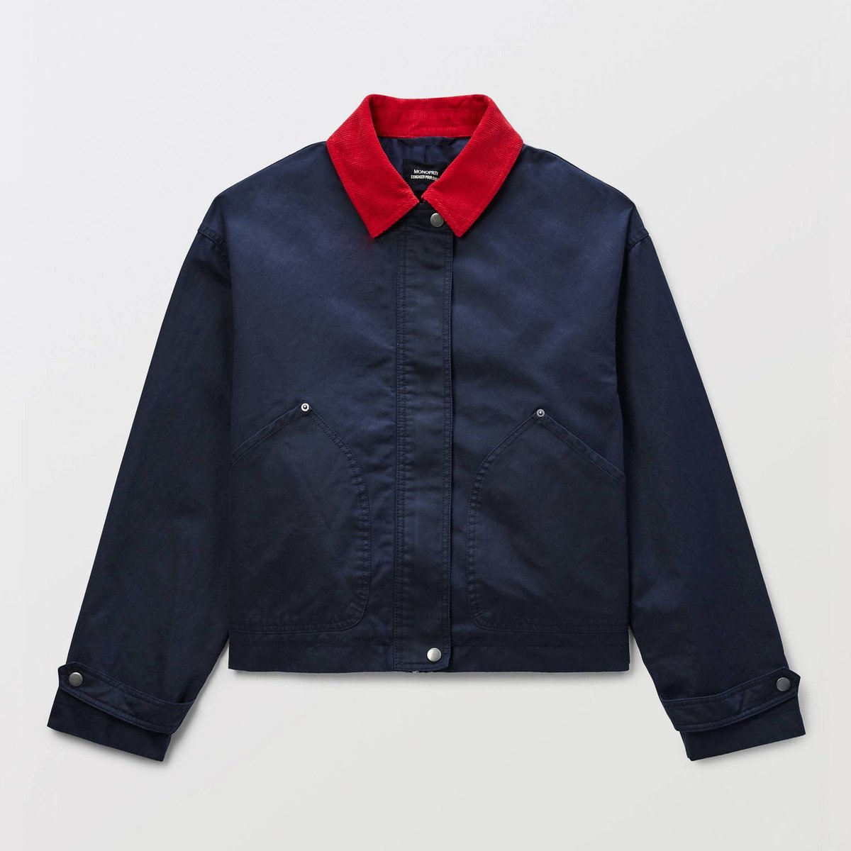 Veste courte waxé avec col contrasté black iris, MONOPRIX
