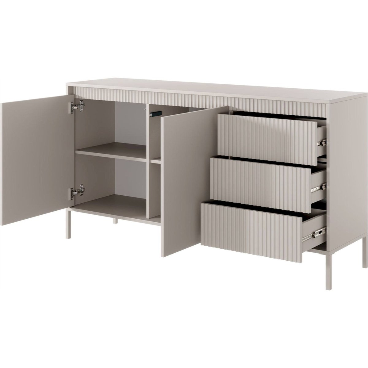 Buffet bois rainuré FALSETTO beige sable, RECOLLECTION