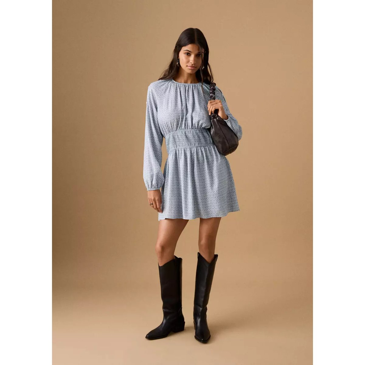 Robe imprimée cut-out fil textile bleu ciel, MANGO TEEN