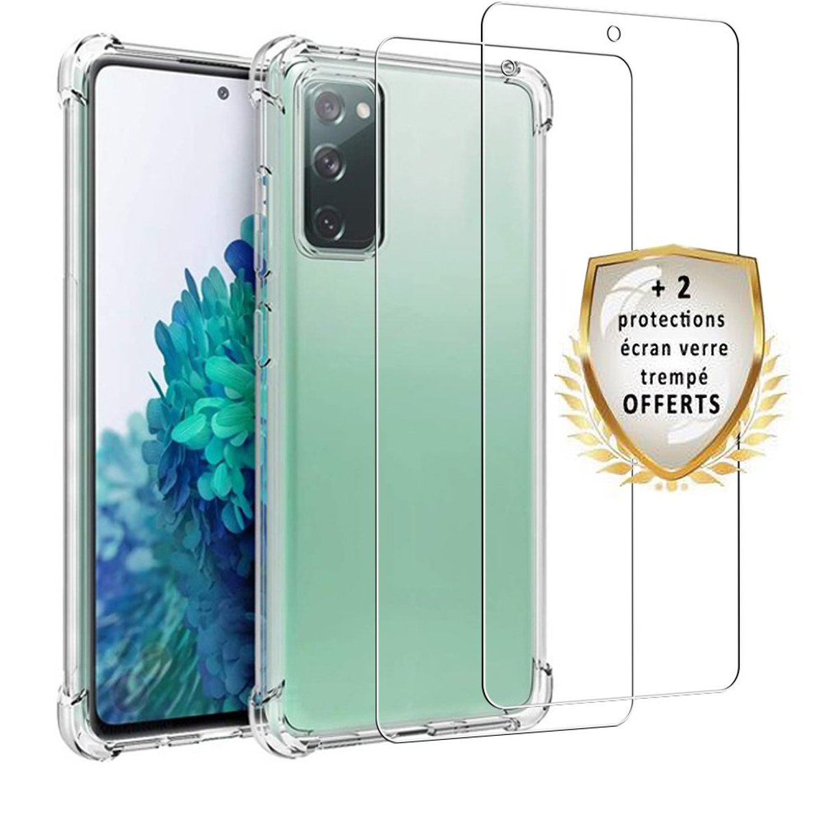 Coque Galaxy S20 Fe antichoc + 2 vitres transparent, EVETANE