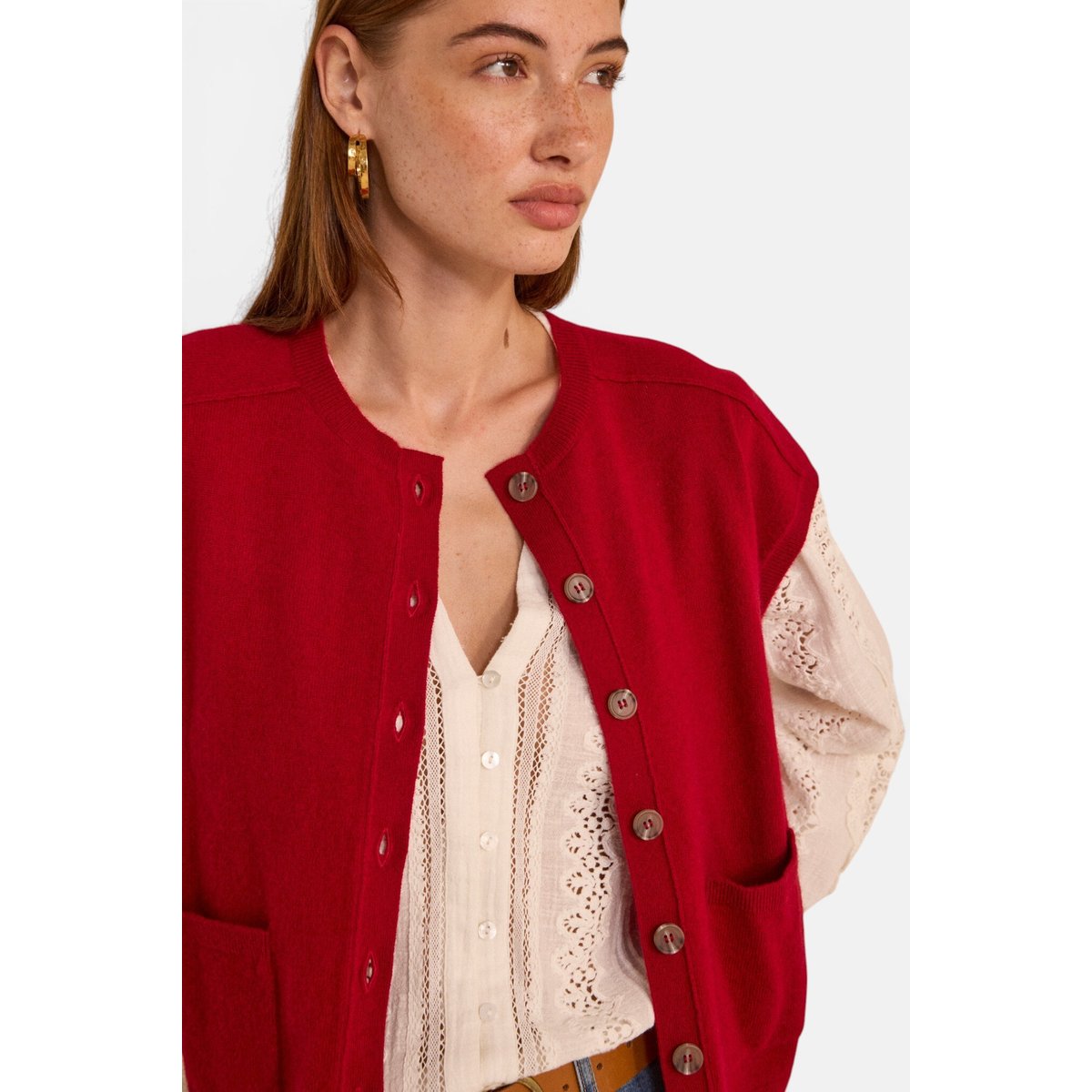 Pull sans manches en cachemire ARTHUR rouge, Maison 123
