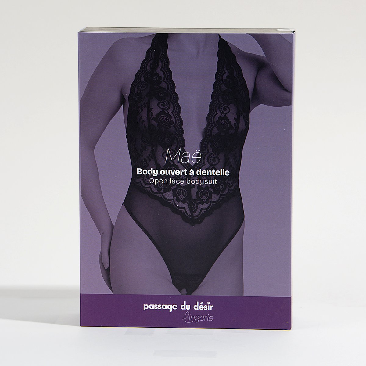 Body ouvert à dentelle Maë noir, PASSAGE DU DESIR LINGERIE