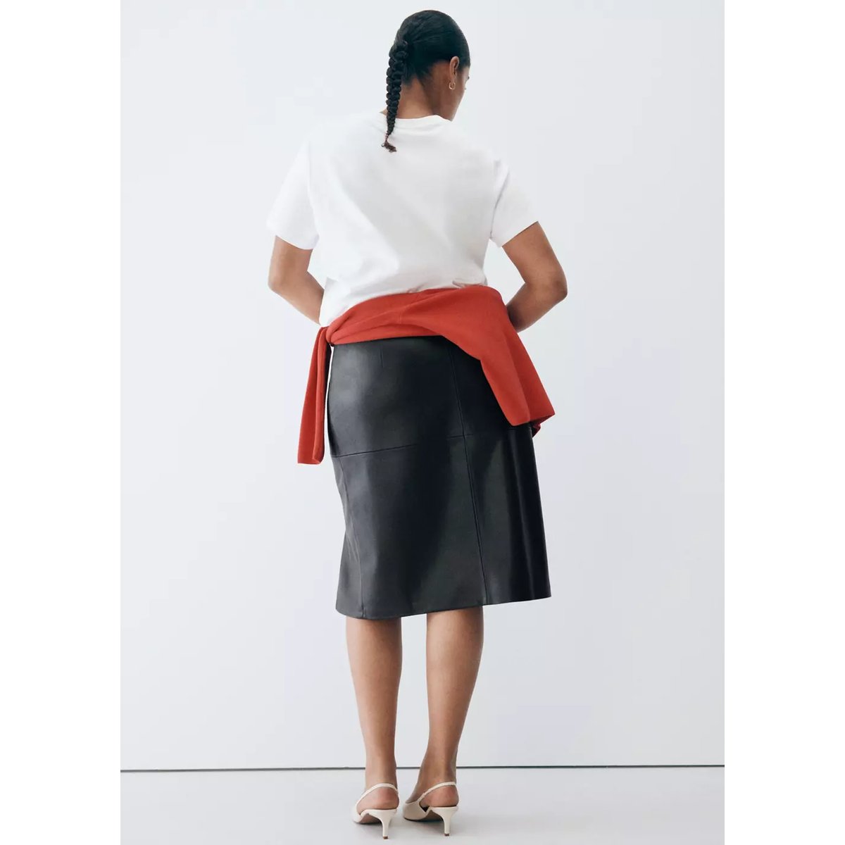 Jupe droite similicuir noir, MANGO