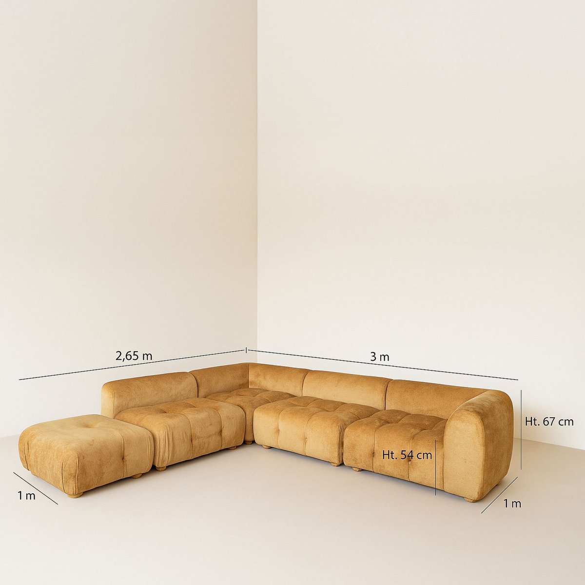 Canapé d'angle en velours pané, TWIGGY ocre, NOW'S HOME