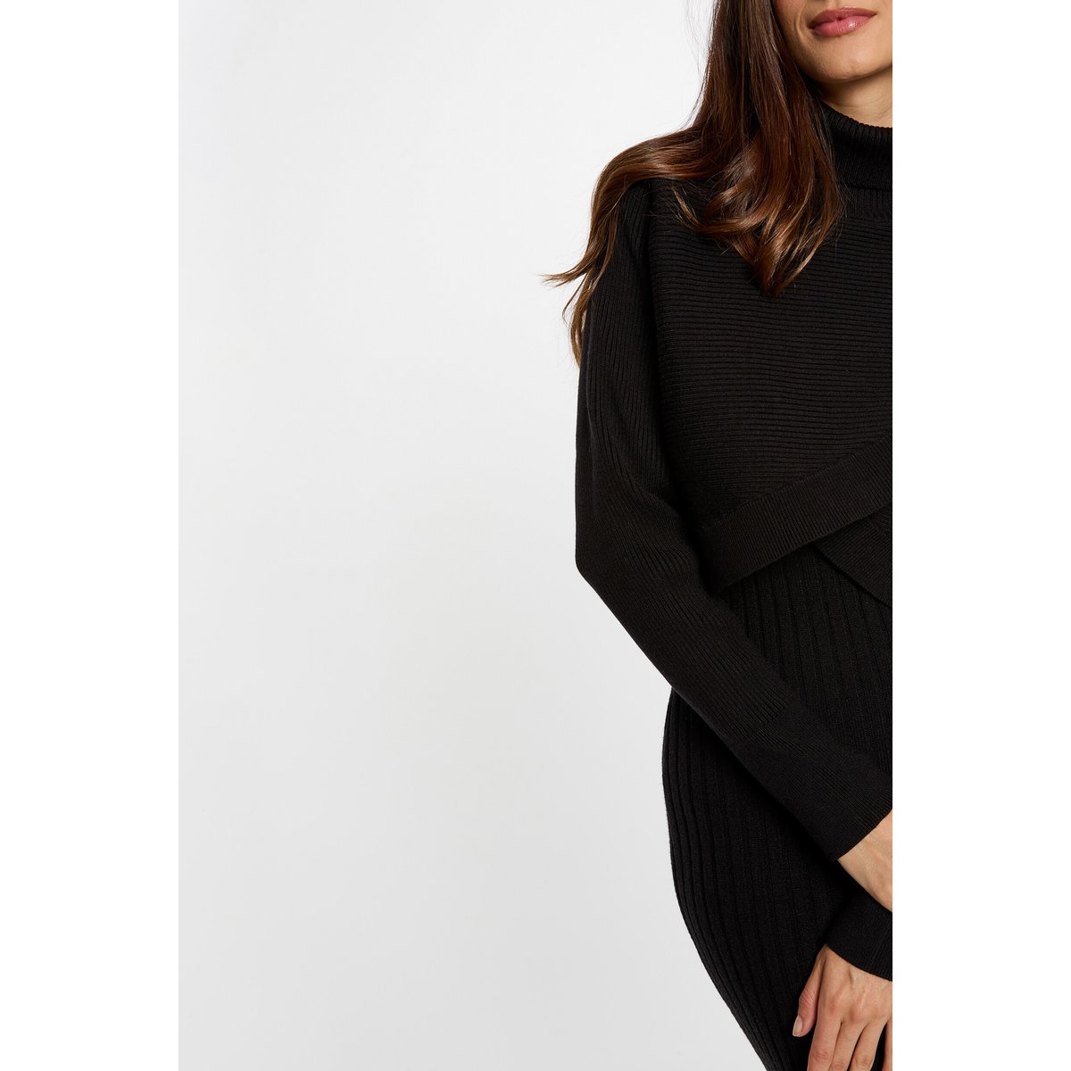 Robe ajustée col roulé noir, MORGAN