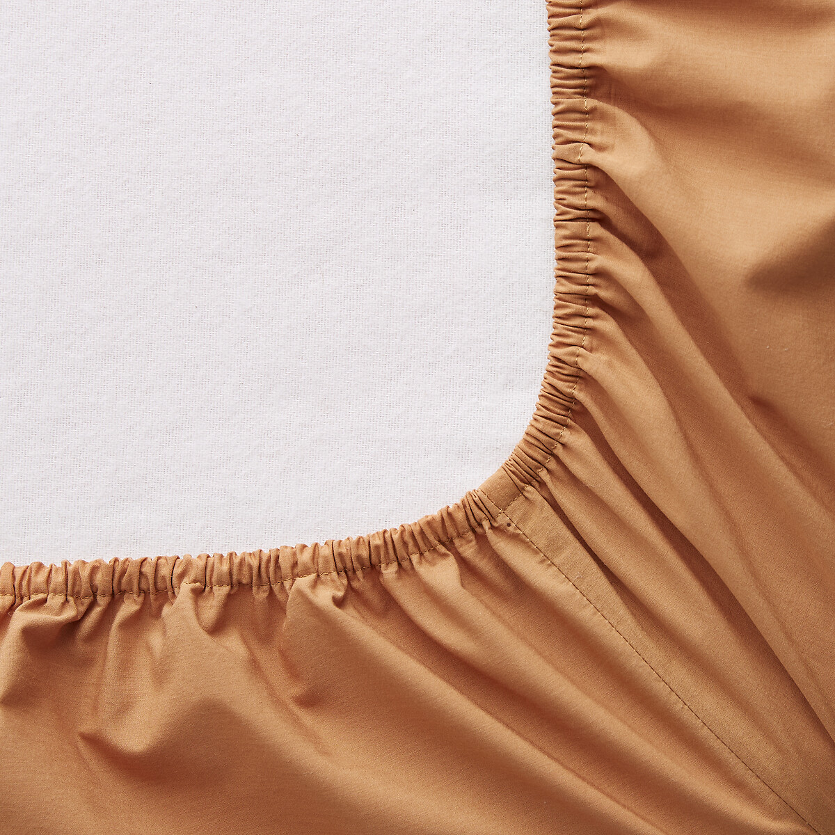 Drap-housse percale de coton lavé 120 fils, bonnet 30 cm, SABBAL speculoos, AM.PM