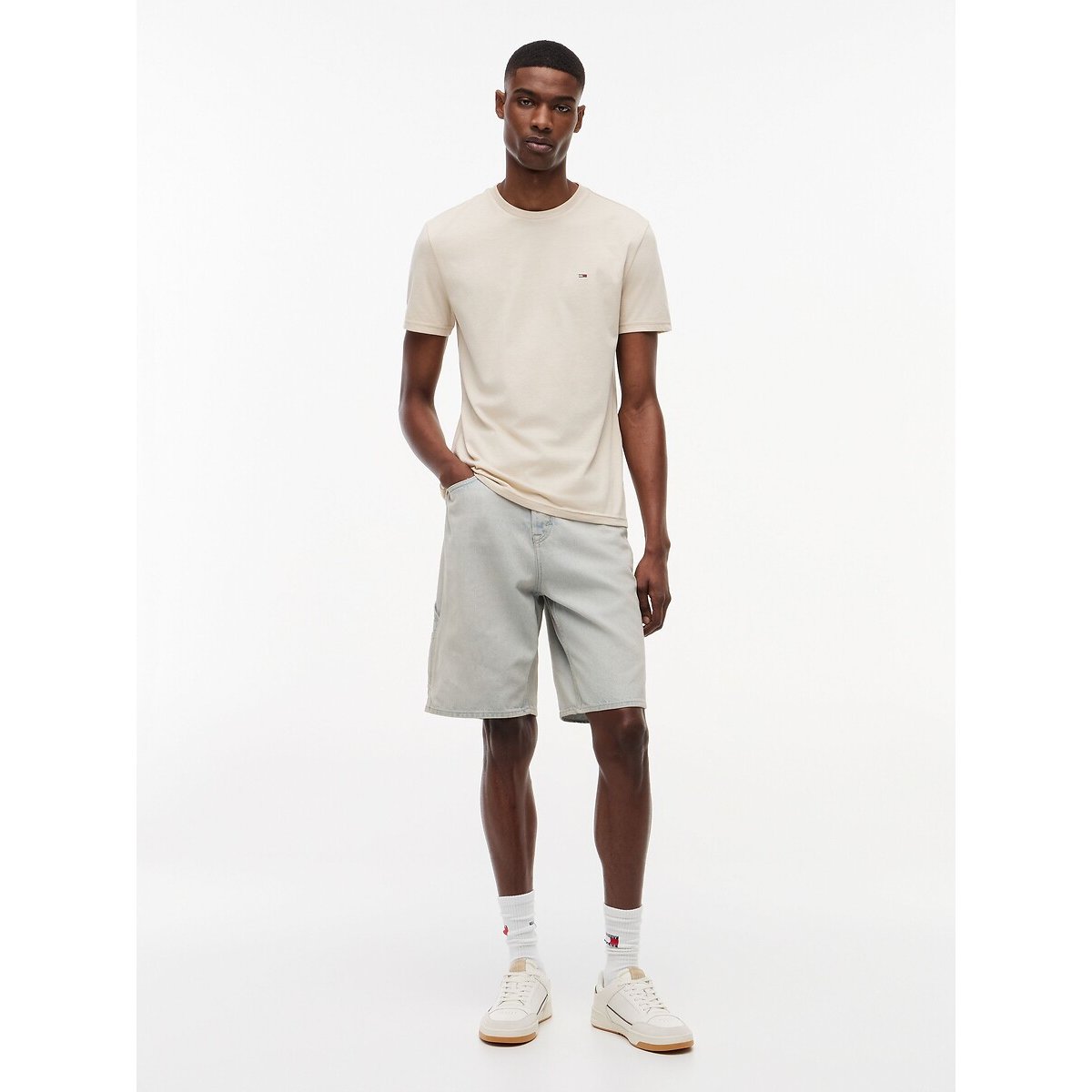 Slim Fit Short Sleeve T-Shirt light beige, TOMMY JEANS