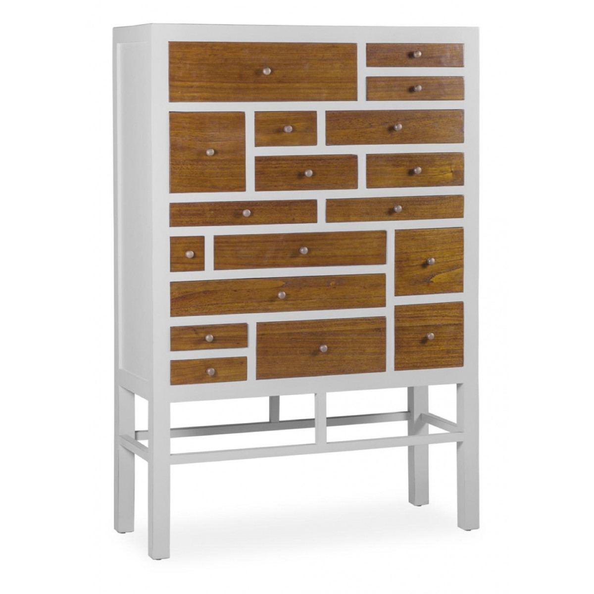 Commode 18 tiroirs bronze blanc, DECORATION D’AUTREFOIS